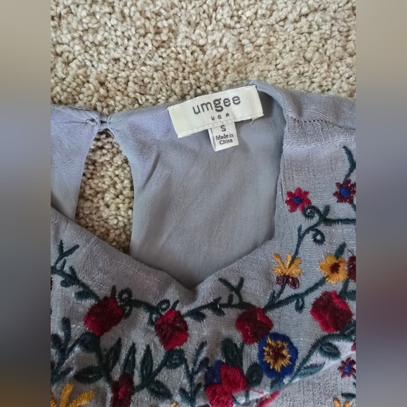 Umgee Gray Boho Embroidered Floral Dress Womens Size Small - Picture 6 of 8